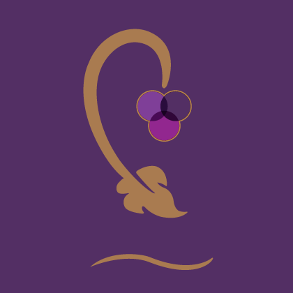 Distinctive CRU symbol, including the 3 colors of claret and purple in the grapes, on a rich purple background.