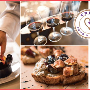 Image of CRU gift card featuring pictures of their delicious food and wine.